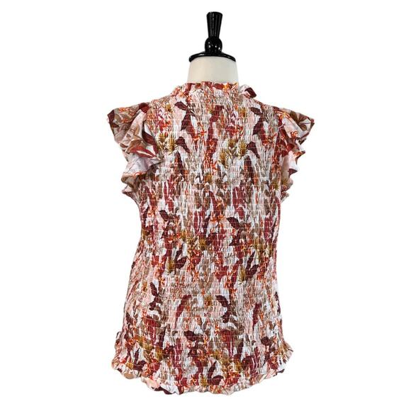 INC Top Smocked Blouse Ruffle Cap Sleeves High Neck Leaf Print Women’s 2X Plus - Picture 4 of 11
